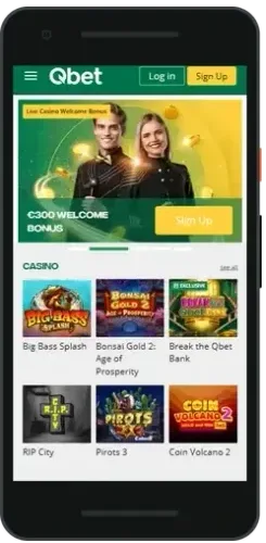 QBet sign-up on a phone