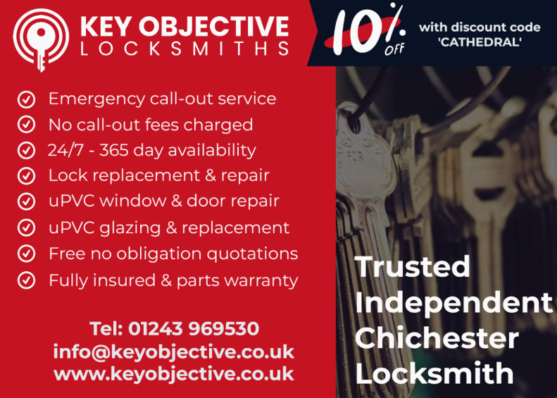 Image of flyer graphic promotion for Key Objective Locksmiths Chichester