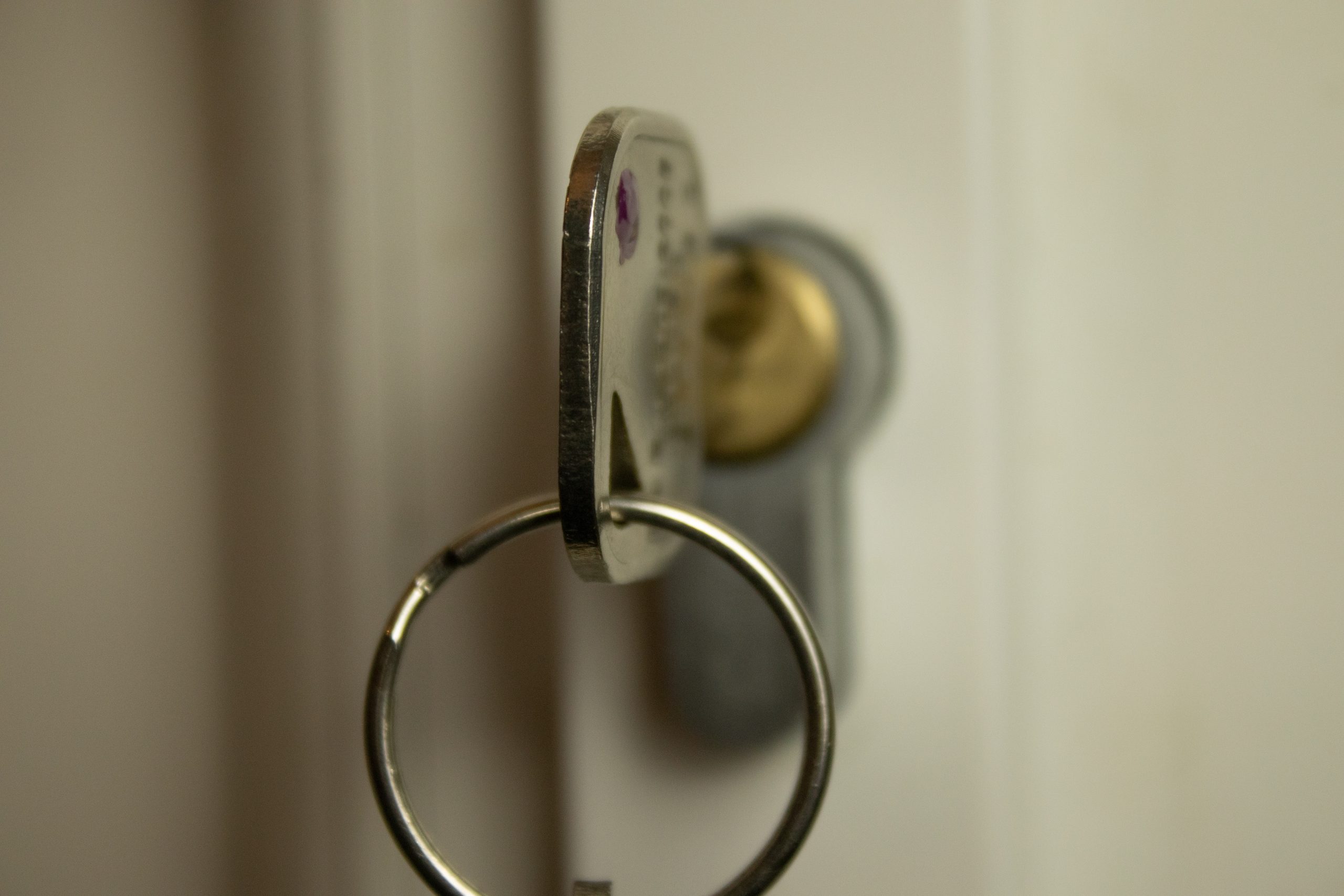 Close up image of a euro cylinder lock and key