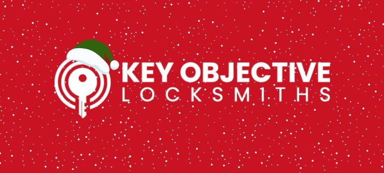 Festive banner image for Key Objective Locksmiths showcasing Christmas opening hours and 24/7 emergency locksmith services in Chichester
