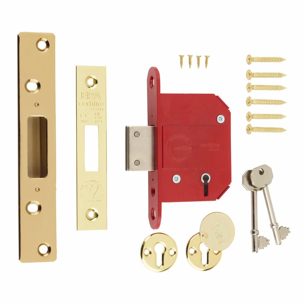 ERA Fortress 5 Lever Mortice Deadlock with BS3621 certification and gold hardware components.